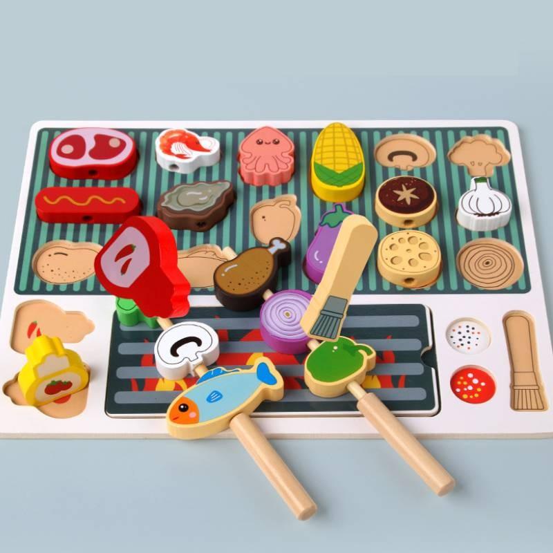 Simulation Wooden Barbecue Children Toys With Pretend Grill And Accessories Food