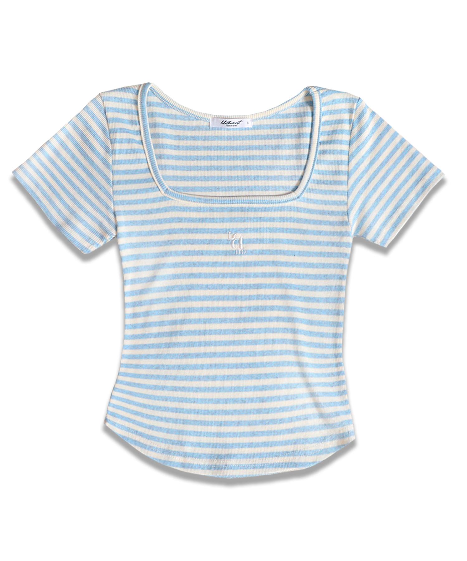 Like The Most Striped Square Neck Half T-Shirt_Sky Blue Sky Blue/S