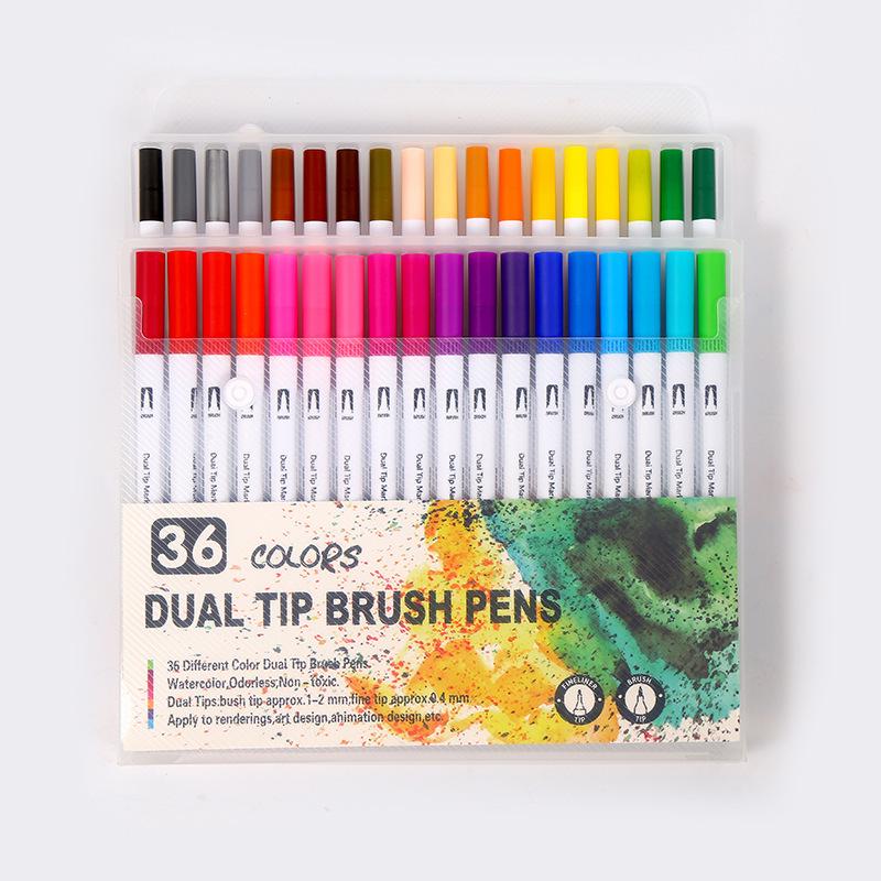 Water-based Double-ended Watercolor Pen Set with Colored Fine Liner and Soft Tip
