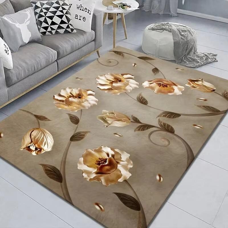 Vintage Floral Pattern Carpet Home Decor Living Room Rug Sofa Coffee Table Mat Washable Non-slip Bath Kitchen Bedroom Floor Mat