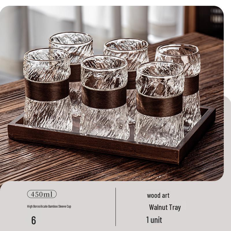 Embossed Glass Water Cup Set for Living Room, High-Temperature Resistant Teaware for Coffee or Beer