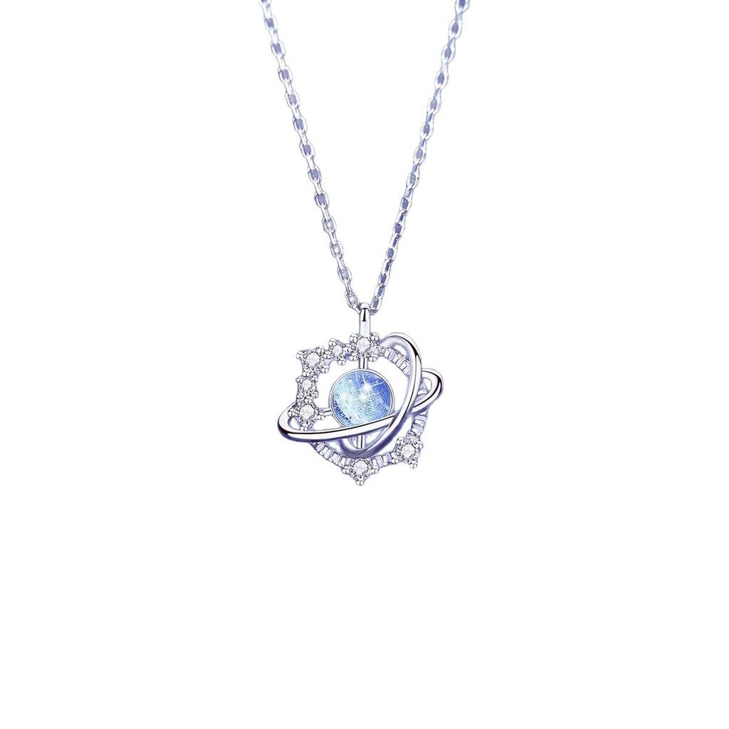 Summer Night Sky Glass Stone Collarbone Necklace Cosmic Planet Pendant Light Luxury Elegant Accessory