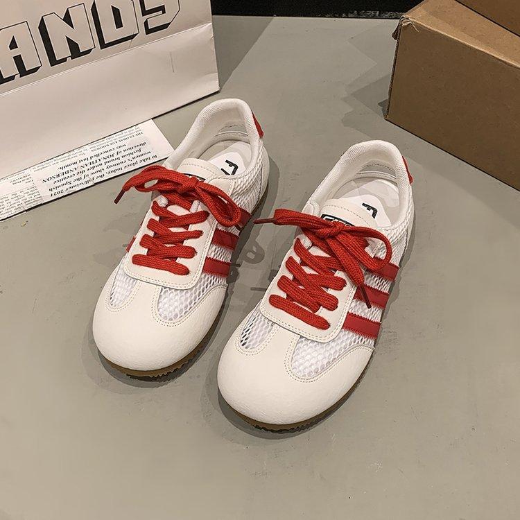 Mode veelzijdige kleurcombinatie kleine witte schoenen lente nieuw gestreept veterschoenen ondiepe mond sport vrijetijd morele training schoenen dames