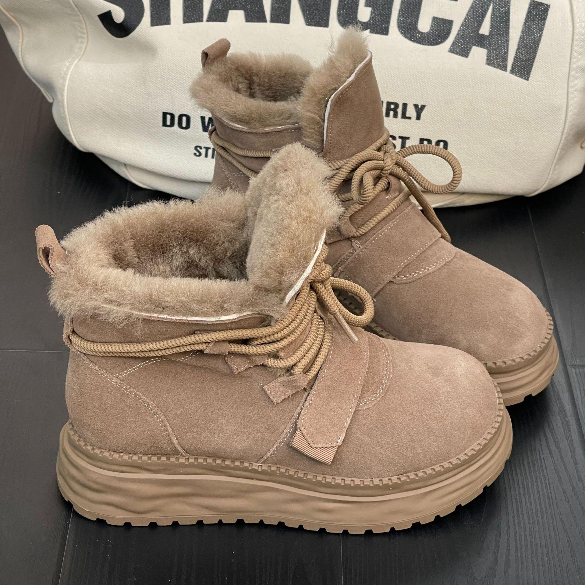 

Осень и зима новые повседневные толстоподошвенные тонкий ремень кожа натуральный мех повседневные бархатные теплые зимние ботинки 39 хаки