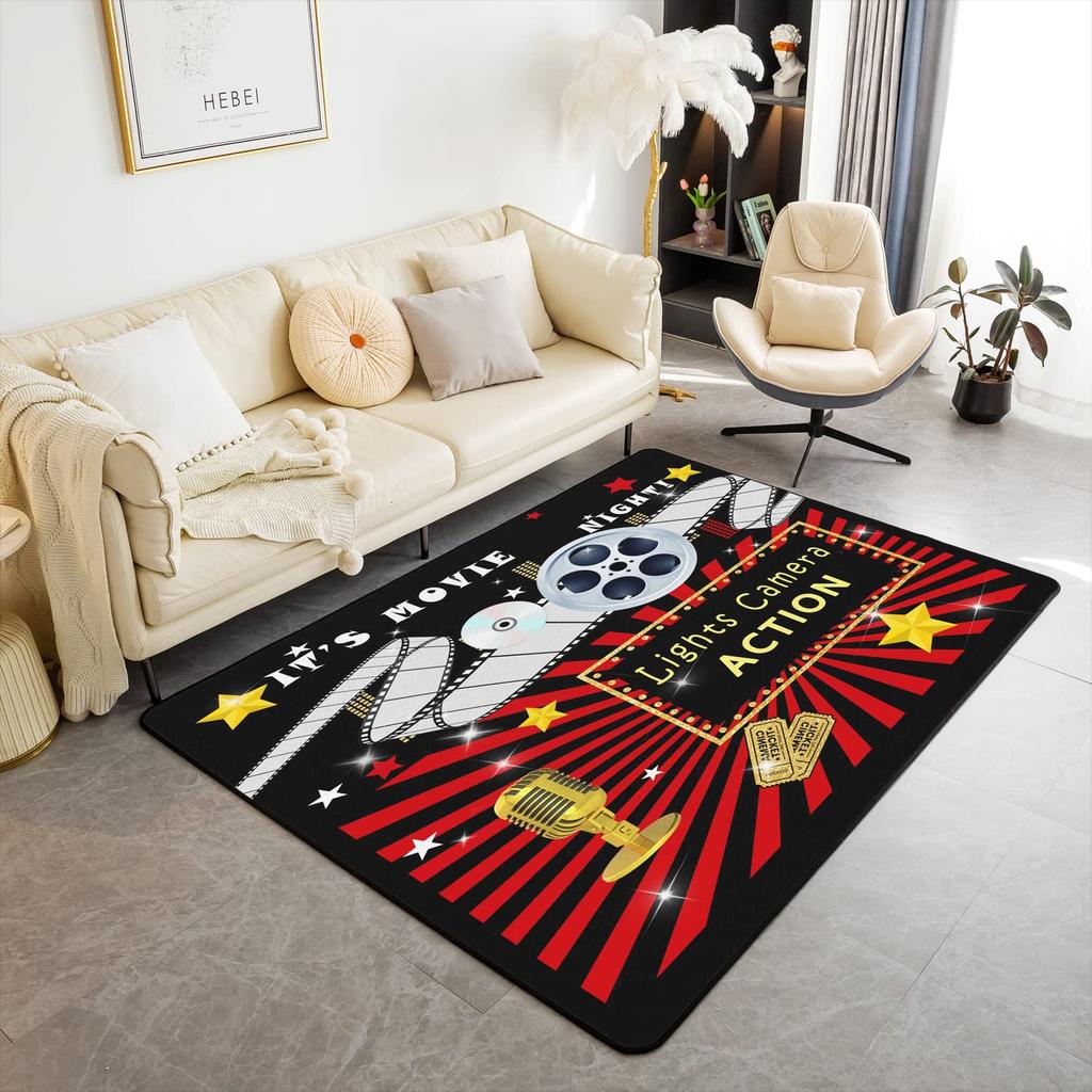 Vintage Cinema Movie Theater Carpet Popcorn Decor Rug Indoor Living Room Floor Mat Doormat