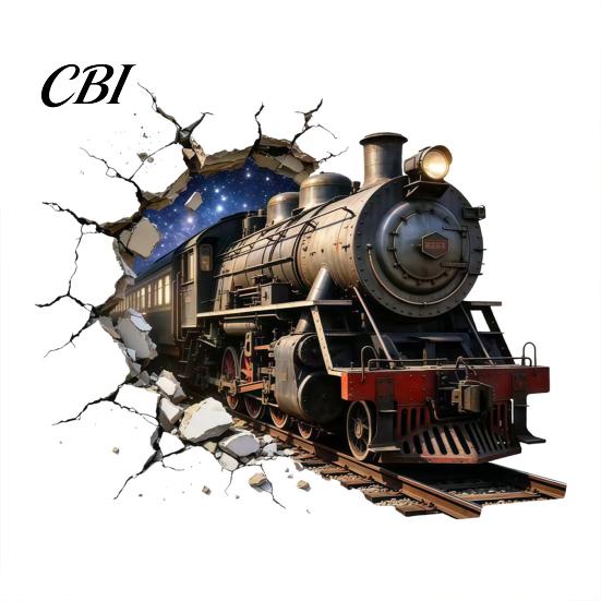 Retro Steam Train Wall Art 3D Sticker, Break Through Decal, Peel and Stick Self Adhesive Industrial Style Decor Mural for Kids Room Bedroom