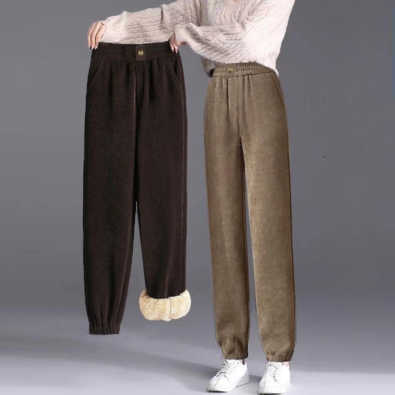 Fleece Pants Women Students Thick Sweatpants Chenille Casual Winter Cuffed Loose Fit Warm Trousers