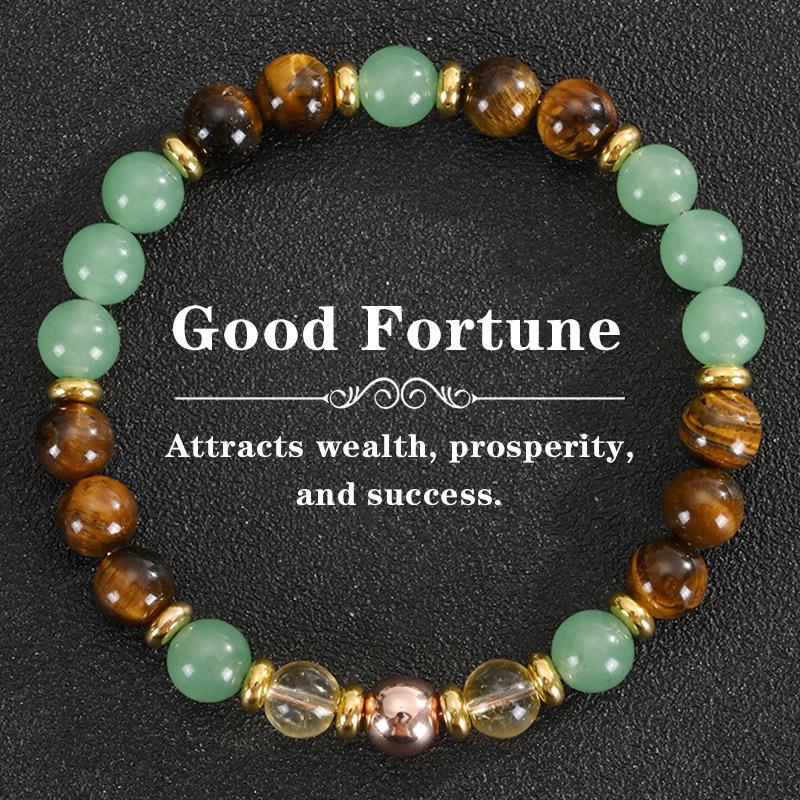 2025 Tiger Eye & Green Crystal Elastic Cord Wealth Bracelet - Handmade Jewelry