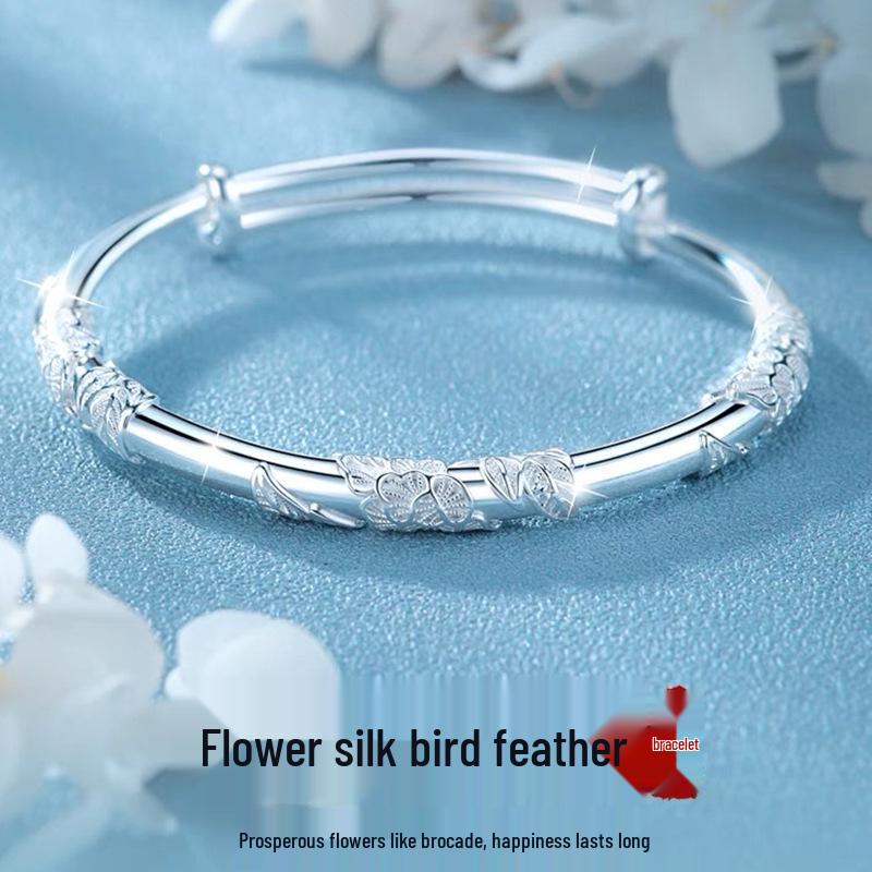 Sterling Silver Lotus Flower Bracelet for Women 2023 - Pure Silver Filigree Hand Jewelry 15g