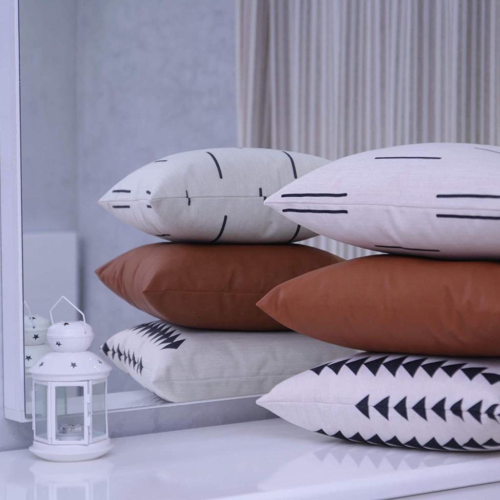 New Leather and Cotton Canvas Tassel Pillowcase Six-piece Sofa Decorative Pillowcase Set