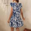 Summer Women Loose Round Neck Short Sleeve Print Dress