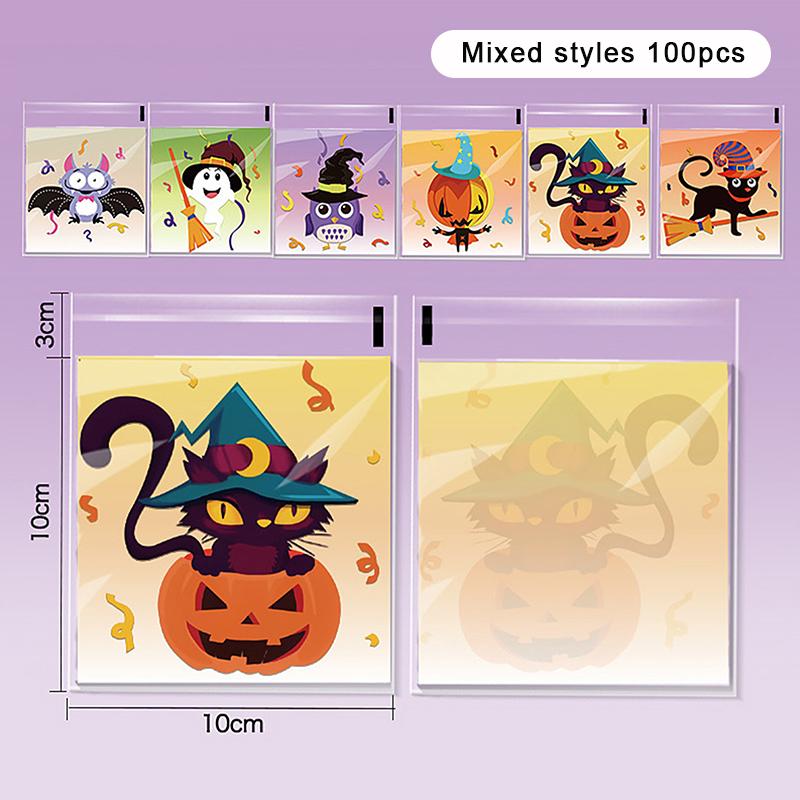 100Pcs Pumpkin Halloween Candy Bag Happy Halloween Party Decorations Kid Gift Trick Or Treat Candy Cookie Spider Ghost Bag