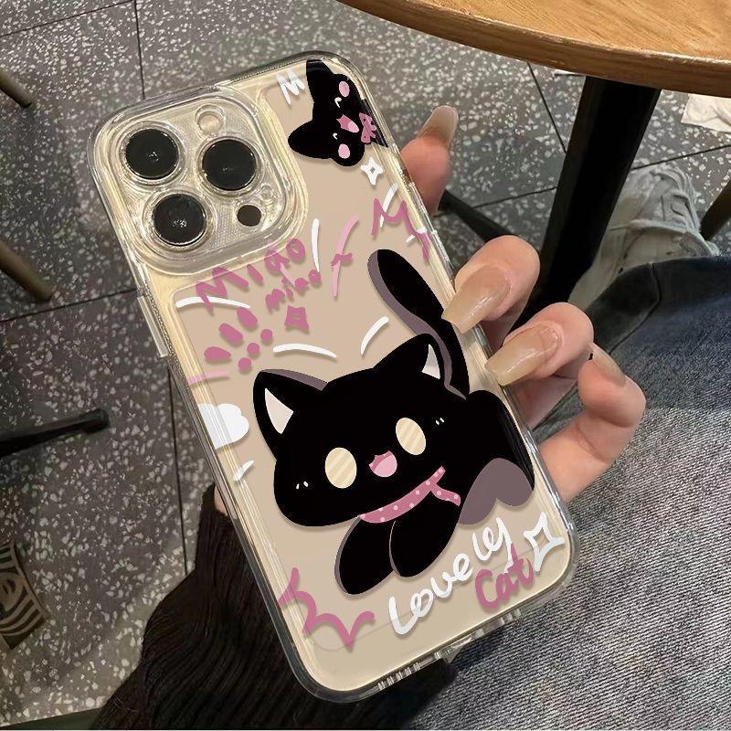 Cartoon Black Cat Soft Clear Phone Case For Iphone 16 15 14 13 12 11 Pro Max Cover For Iphone 16 Plus X XS Max XR 7 8 Case Cover