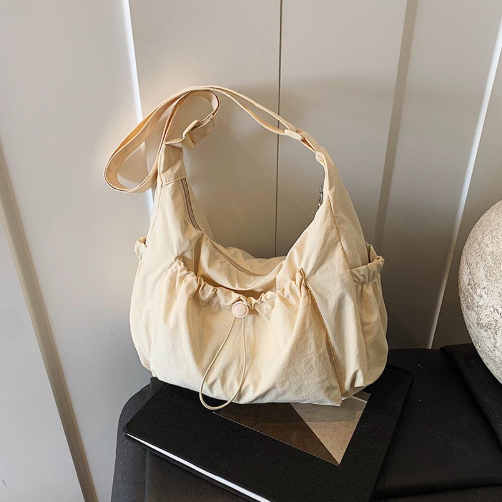 Trendy Nylon Material Shoulder Bag Pleated Design Large Capacity Crossbody Bag Lightweight Shopper Bag Casual Wear