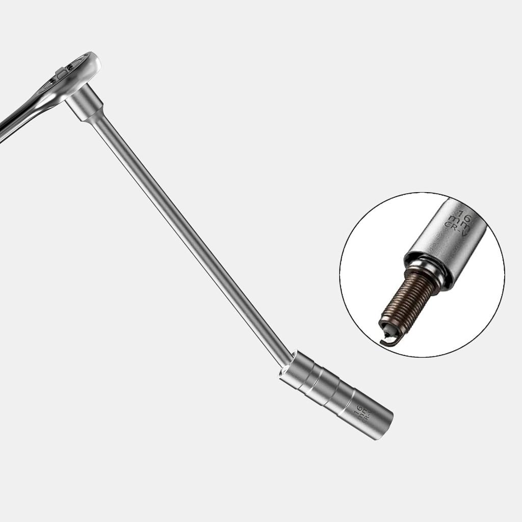 5/8" Swivel Magnetic Spark Plug Socket Set, 3/8 Inch Drive X 12 Inch Total Length Thin Wall Socket, 360 Degree Swivel, 12-Point Design, Professional