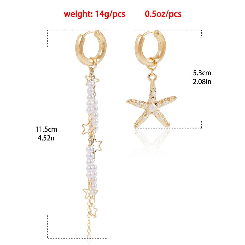 Summer Beach Vacation Style New Detachable Dual-purpose Starfish Tassel Imitation Pearl Asymmetric Earrings