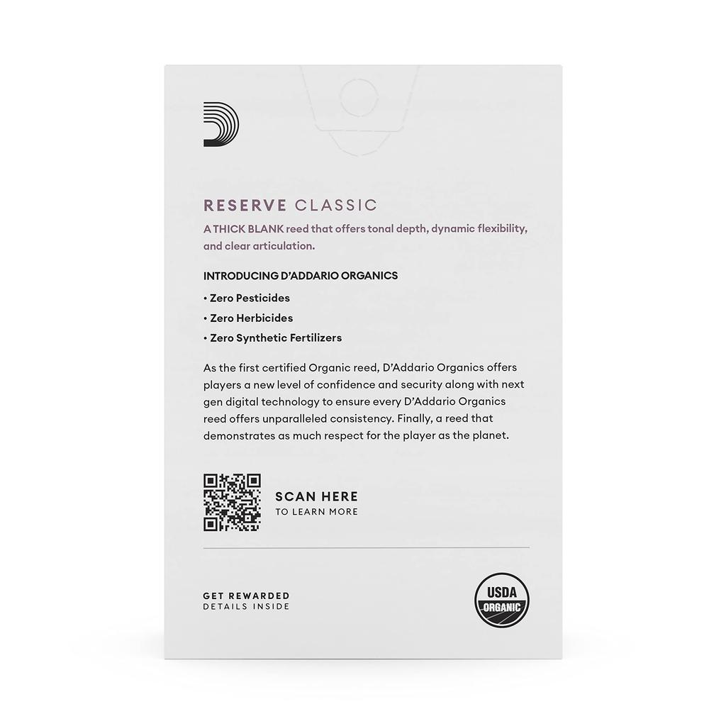 WoodWinds Reed for Bb Clarinet USDA Organic Certified RESERVE CLASSIC ODCT1035 Pack of 10 D'Addario D'Addario [Hardness 3.5] []
