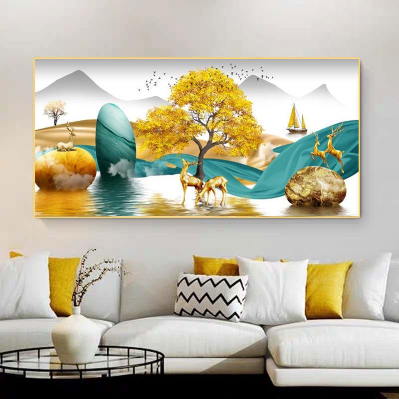 

Китайский фэн-шуй, золотое богатое дерево, холст, картина, настенное искусство, олень, пейзаж, счастливый камень, постеры, настенное искусство для декора гостиной 20x40cm NO Frame