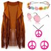 Damska kamizelka w stylu hippie, zestaw 5 sztuk, Retro strój imprezowy, na nieformalny kostium