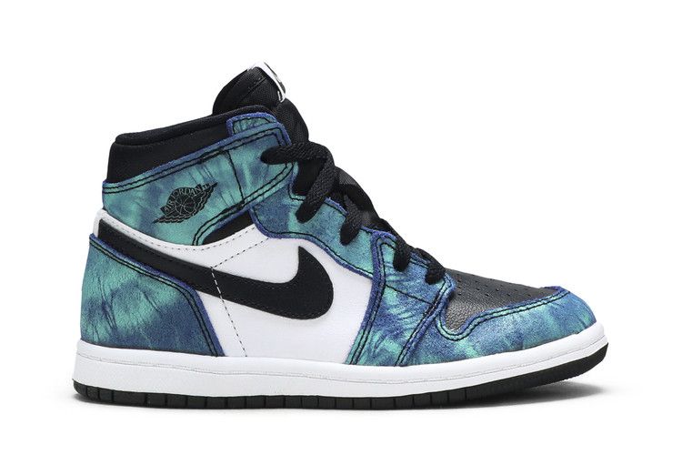 Kids' Sneakers Jordan 1 Retro High Tie Dye (TD) White/Black-Aurora Green