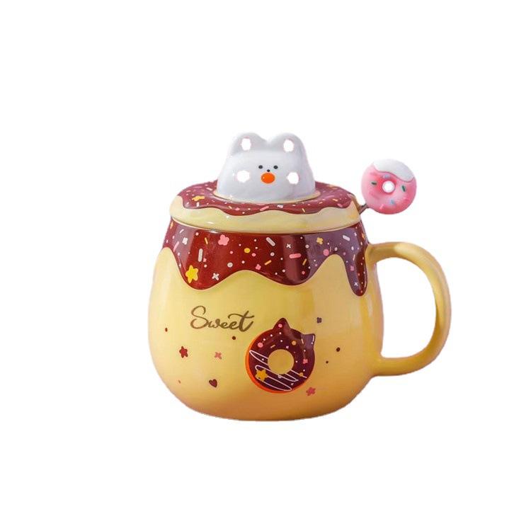 Super Cute Home Office Three-dimensional Animal Cat Cute Ceramic Water Cup High Value Mug with Lid Coffee Cup