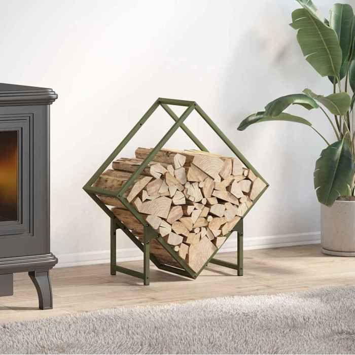 VidaXL Portant de bois chauffage vert olive 60x25x60 cm 864282