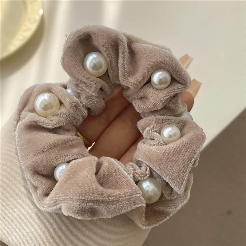 New Solid Color Velvet Pearl Hair Scrunchies for Women Girls Elastic Ponytail Holder Rubber Bands Hair Ties Hair Accessories
