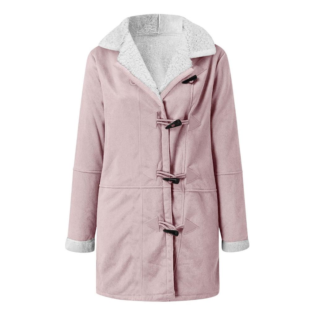 New Women's Solid Color Mid-length Loose Casual Fleece Thickened Warm Coat For Fall Winter, European & American Style Crossborder Outerwear