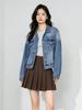 Xin Ge Women's Gradient Denim Jacket - Relaxed Fit, Washed Blue, Slimming, Versatile Lapel Style for Commute.