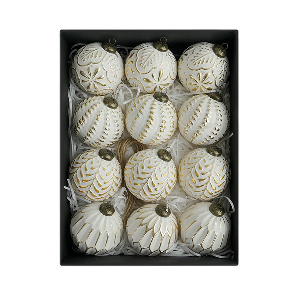 Set of 12 Rustic Christmas Tree Ornaments with Hanging Loops Vintage Style Polypropylene Material for Holiday Decor