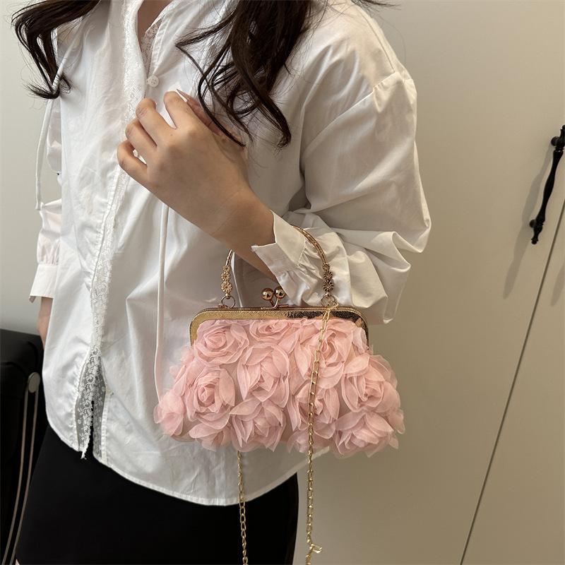 New 2025 Ring Rose Flower Banquet Bag Bridal Bag Nightclub Bag Dinner Bag Dress Bag Clutch Bag