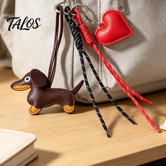 Handbag Decorative Pendant Faux Leather Dachshund Keychain Pendant, Cartoon Dog Hanging Keyring Decor with Braided Rope, Accessories Metal Carabiner