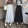 Women's Black High-Waist Pleated A-Line Skirt - Spring, Hip-Covering, Slim Fit, Long Length, Niche Style
