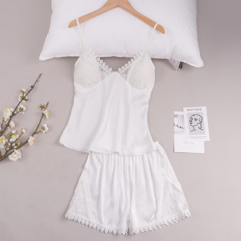 Summer satin pajamas women's silk sexy shorts casual women's lace loungewear set 1111 light luxury