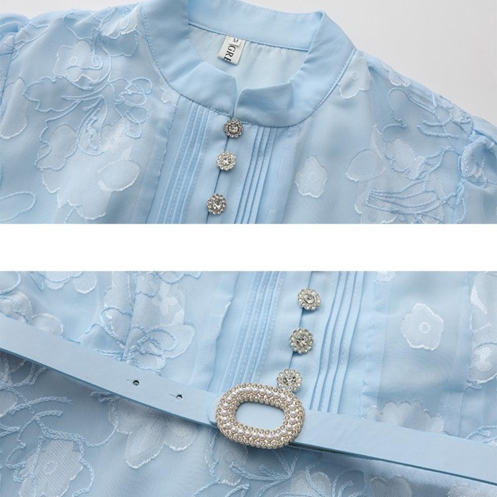 2026 Spring/Summer New Arrival Long Lantern Sleeve Short Dress for Women Vintage 3D Floral Jacquard Single-breasted Slim A-line Mini Dress