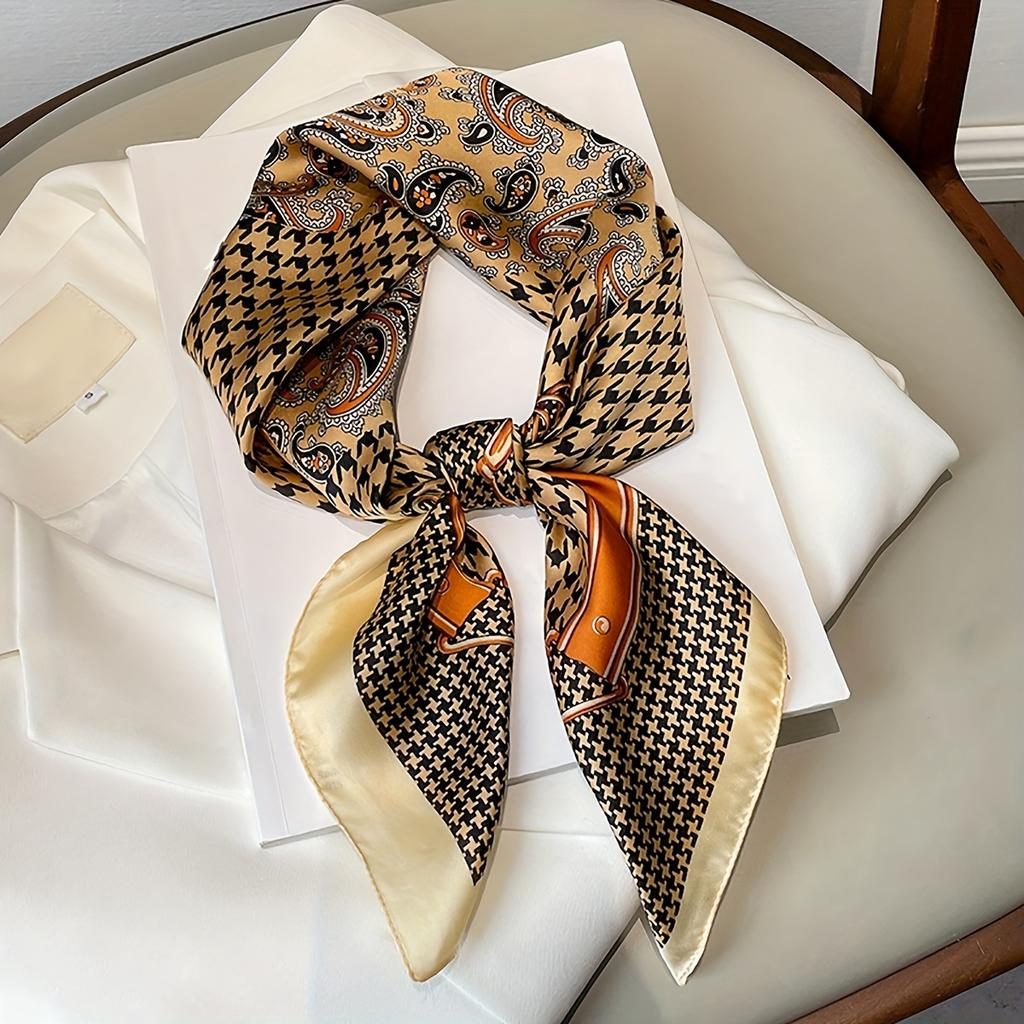 Luxury Ladies Paisley Print Small Square Scarf Simulated Silk Thin Neck Scarf Mature Style Sunscreen Headscarf For Women