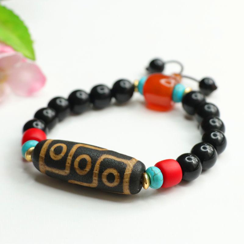Juan Yu Schwarzer Achat & Neunäugige Dzi-Perle Armband MN3063001
