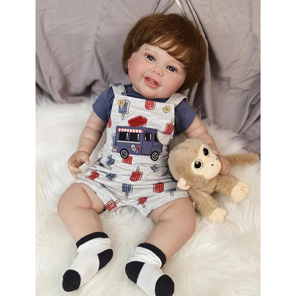 18 Zoll Reborn Babypuppe Silikon Vinyl Stoffkörperpuppe Fertig 3D Bemalte Haut Adern Kunstsammlungspuppe Geschenk Frühes Lernspielzeug