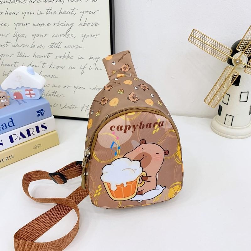 Cartoon Capybara Fun Kids Shoulder Bags Printed Animal Nylon Play Daily Use