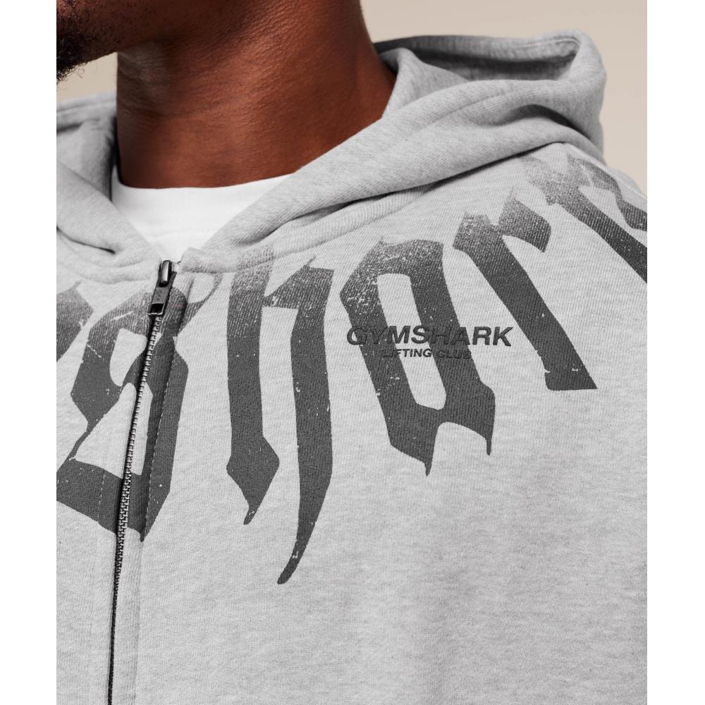 Gymshark Fade Graphic Zip Up Hoodie Light Grey Core Marl A3c3k Gbcn