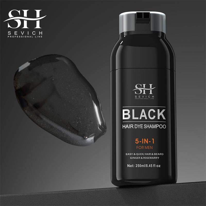 250 ml schwarzes Haarfärbeshampoo, 5-in-1, natürliches Shampoo für schwarzen Bart, sofortiges Ingwershampoo für Männer, Reparatur weißer Haare, Pflege