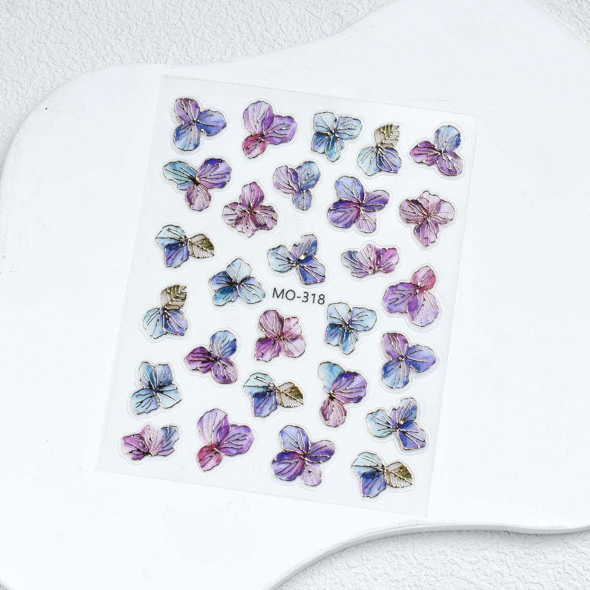 

Самоклеящиеся наклейки для ногтей: Самоклеящиеся наклейки с фиолетовыми цветами с золотой окантовкой