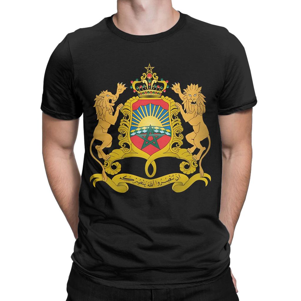 Vintage TShirt Summer Coat of Arms of Morocco Lion TShirts Cotton Tshirt for Men Aesthetic Cheap Print Short Sleeve Tees