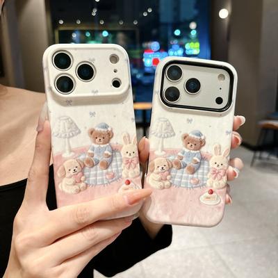 Cake Bear Film Shell 2-in-1 Suitable for Apple 16/17pro Mobile Phone Case IP15 Cute Female 14 Cartoon 13