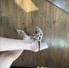 New nude patent leather thick heel high heel bag head half slippers women wear versatile rivets pointed cool slippers summer