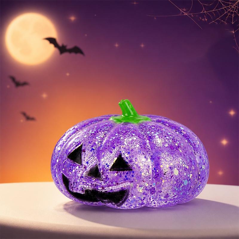 Halloween Stress Relief Glitter Pumpkin Toy Soft Squeezable Toy for Kids Classroom Rewards Halloween Party Props
