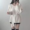 Autumn and Winter Solid Color V-neck Sweater with Scarf for Women Long Sleeved Knitted Sweater Top