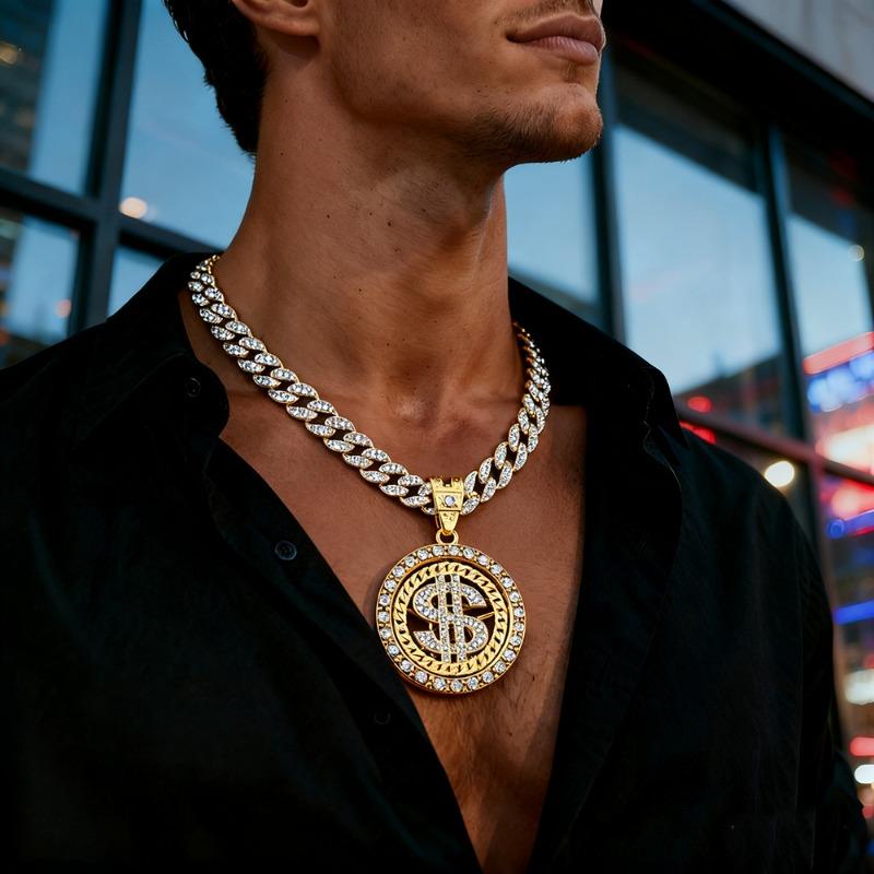 Hip Hop Spinning Dollar Pendant Jewelry Street Rap Rock Style Knife Necklace Jewelry
