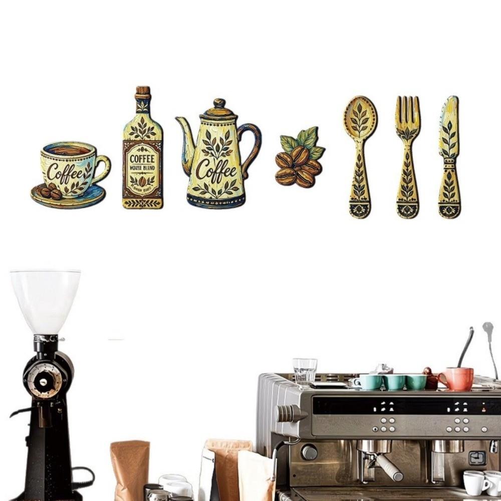 7Pcs Coffee Themed Coffee Utensil Wooden Ornament Restaurant Decoration