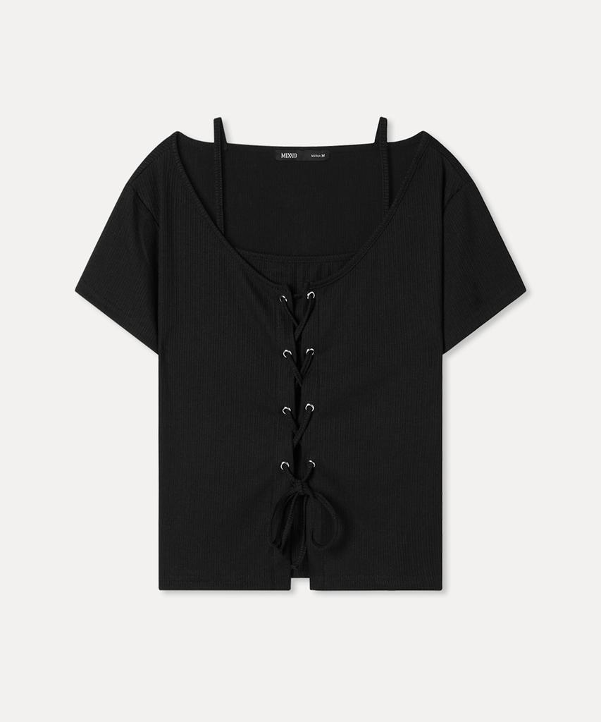 MIXXO Lace-Up Layered Short Sleeve T-Shirt Re Lwg414A_Miwhwg50Ra
